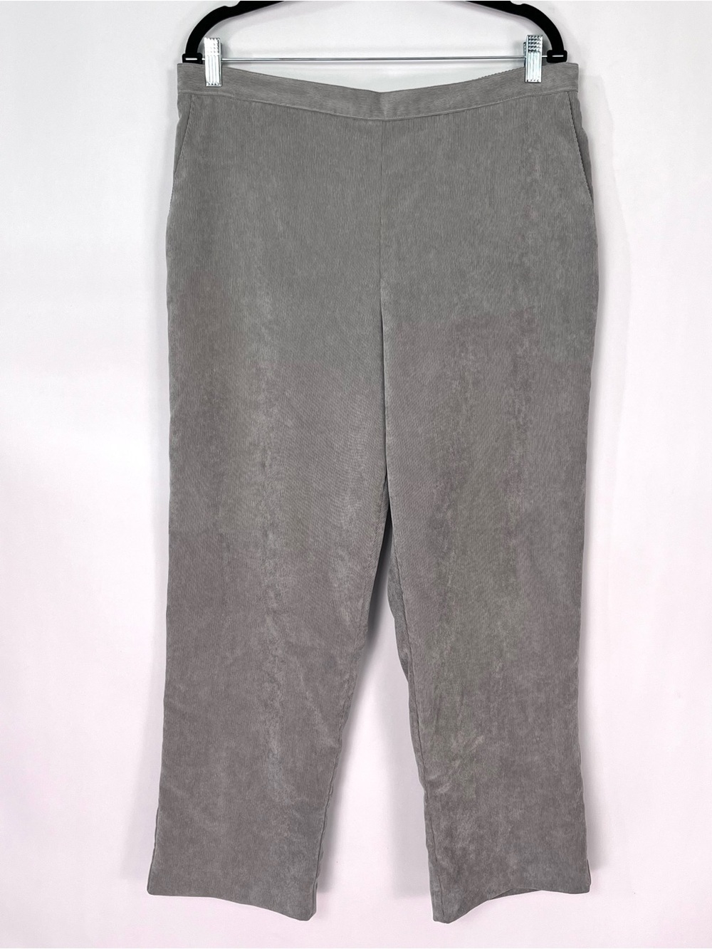 Alfred Dunner Copenhagen Corduroy Grey Pull On Elastic Waist Back Pants Sz 16